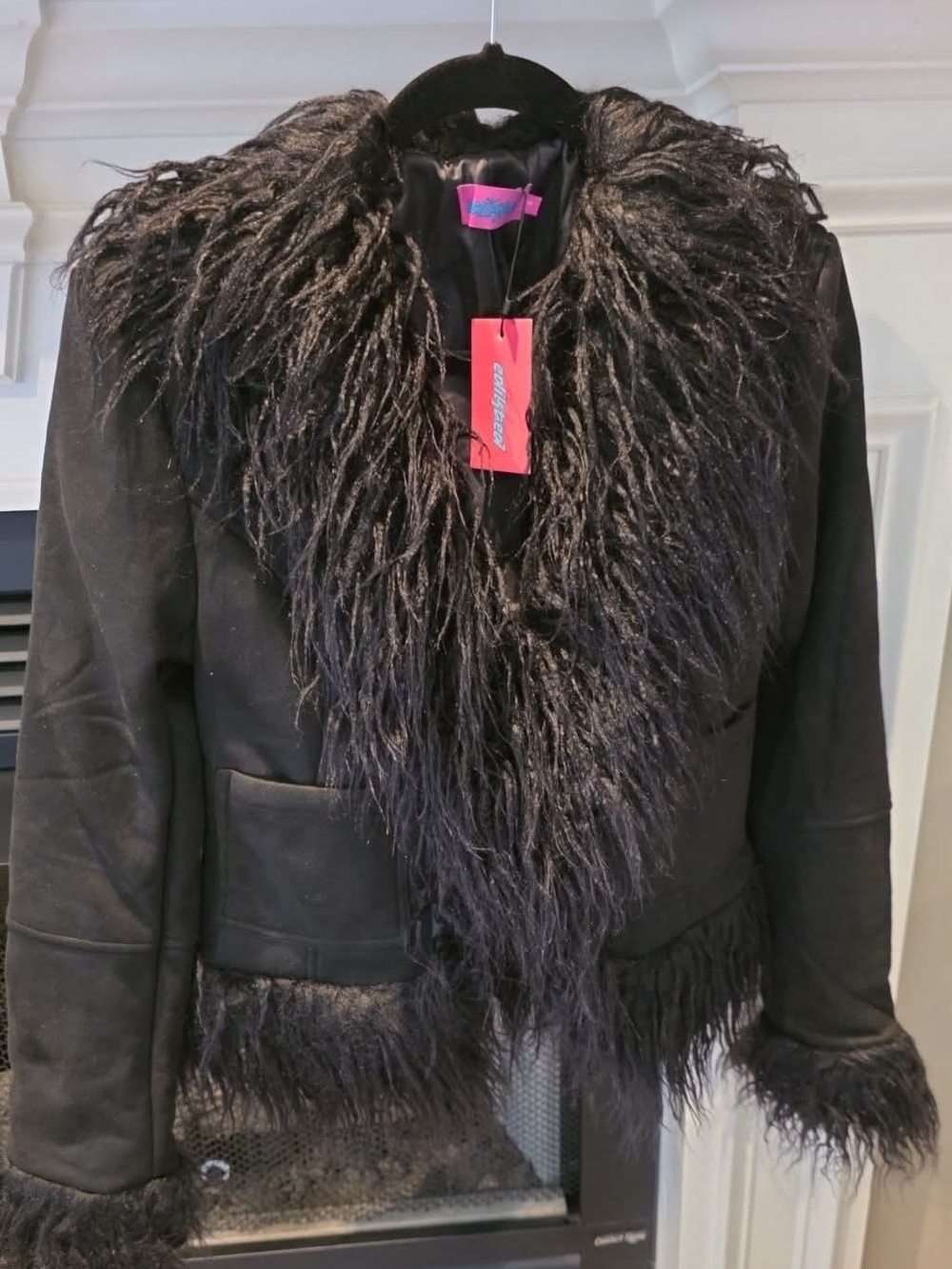 Edikted Black Faux-Fur Trim Teddy Jacket